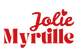 Logo de la marque Jolie Myrtille Fabric écriture rouge rétro avec un coeur sur le i